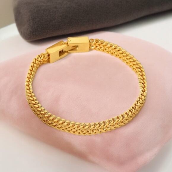 NEW 18K yellow gold plated double layer wheat chain bracelet jewelry B20B - Picture 6 of 7